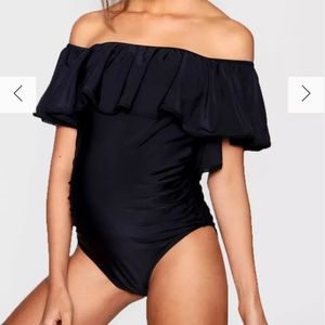 NEW Boohoo Maternity Ruffle Off Shoulder Bump Friendly Swimsuit